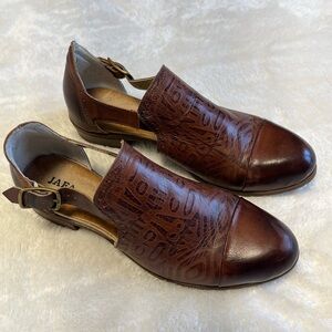 JAFA Brown patterned leather shoes Sz 40EU 8.5US Tooled Cutout Buckle Style #556